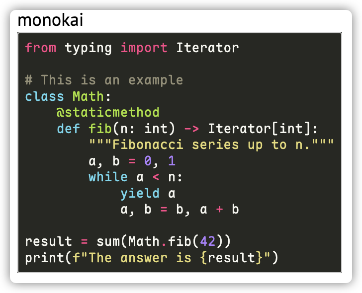 monokia theme example
